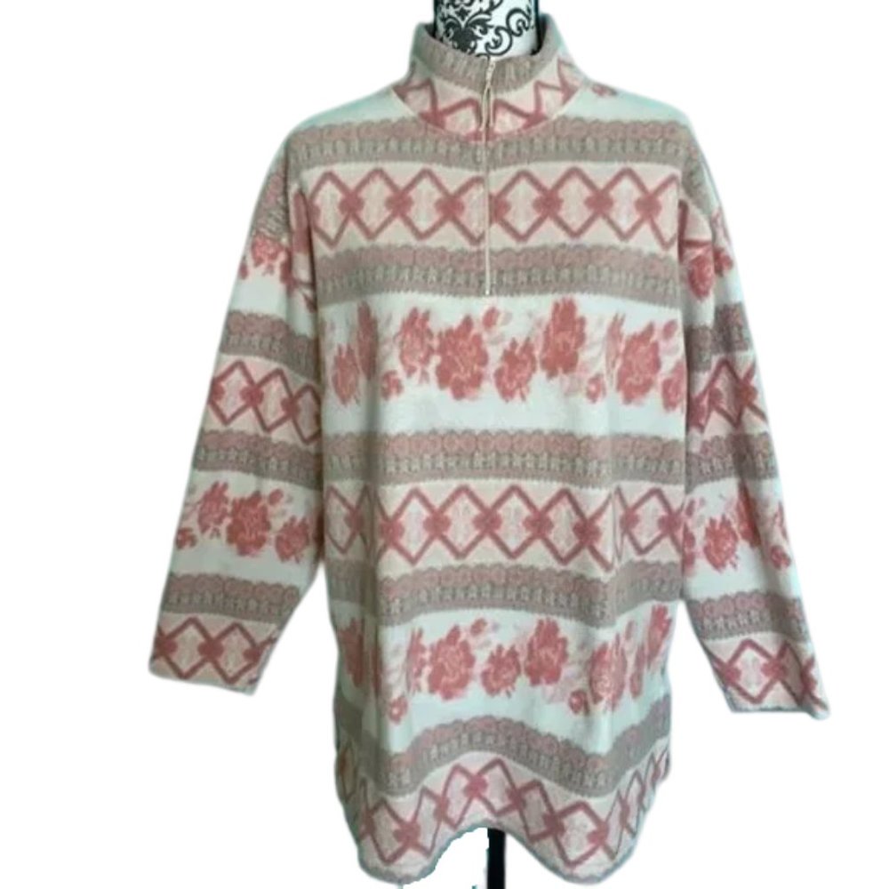 Victoria’s Secret Vintage 90’s Country Knit Partial Zip Pattern Sweater Top M - Picture 1 of 10